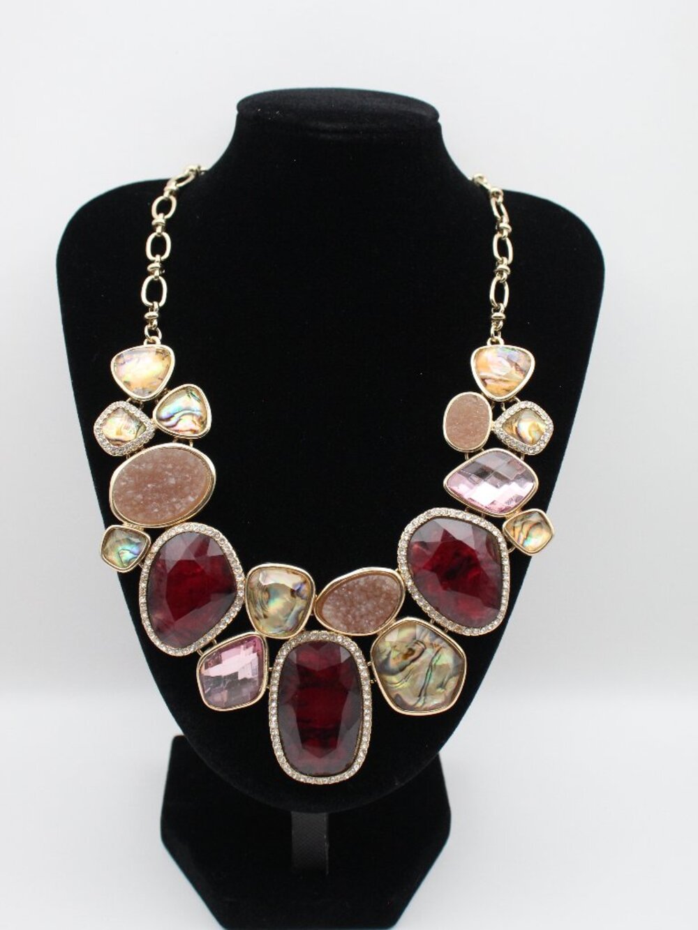 Faux Gemstone and Acrylic Cobblestone Bib Necklace